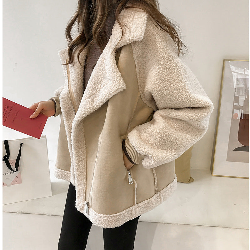 Women's Plush Shearling Jacket | Oversized Aviator Style Winter Coat 0