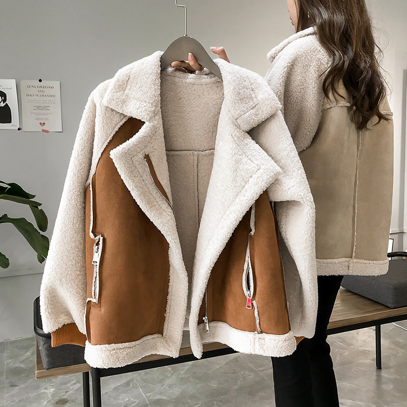 Women's Plush Shearling Jacket | Oversized Aviator Style Winter Coat 1