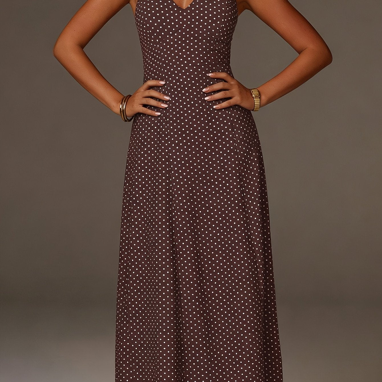 Women's Polka Dot Maxi Dress | Elegant Halter Neck Summer Dress for Casual and Formal Occasions 0