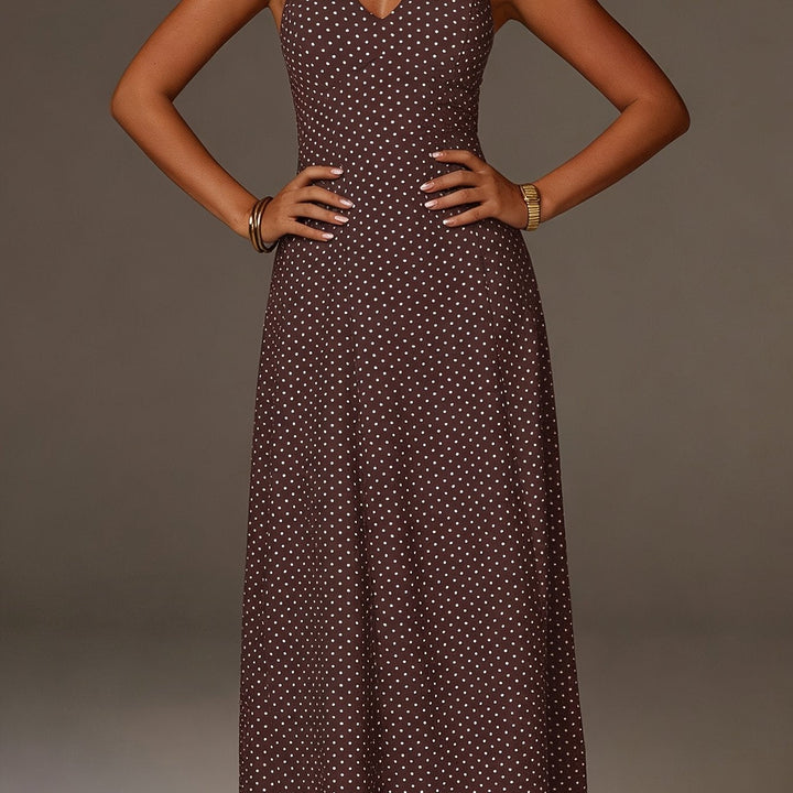 Women's Polka Dot Maxi Dress | Elegant Halter Neck Summer Dress for Casual and Formal Occasions 0