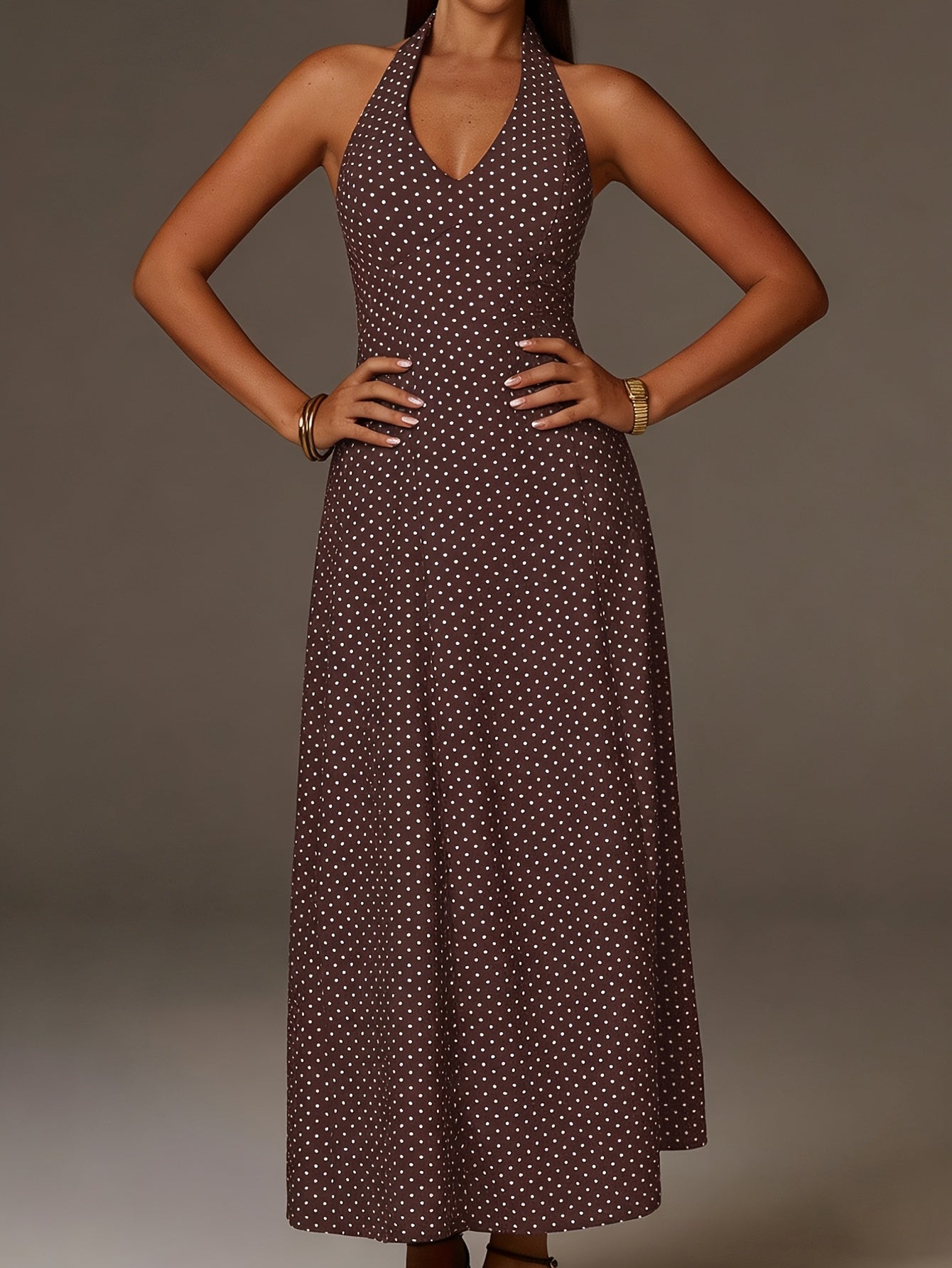 Women's Polka Dot Maxi Dress | Elegant Halter Neck Summer Dress for Casual and Formal Occasions 2