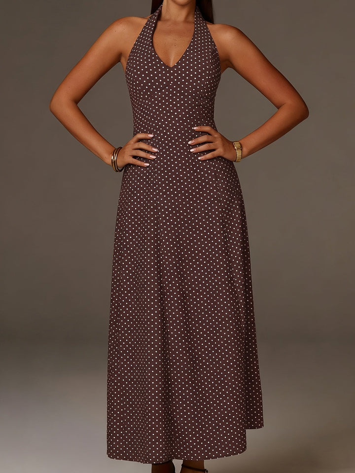 Women's Polka Dot Maxi Dress | Elegant Halter Neck Summer Dress for Casual and Formal Occasions 2
