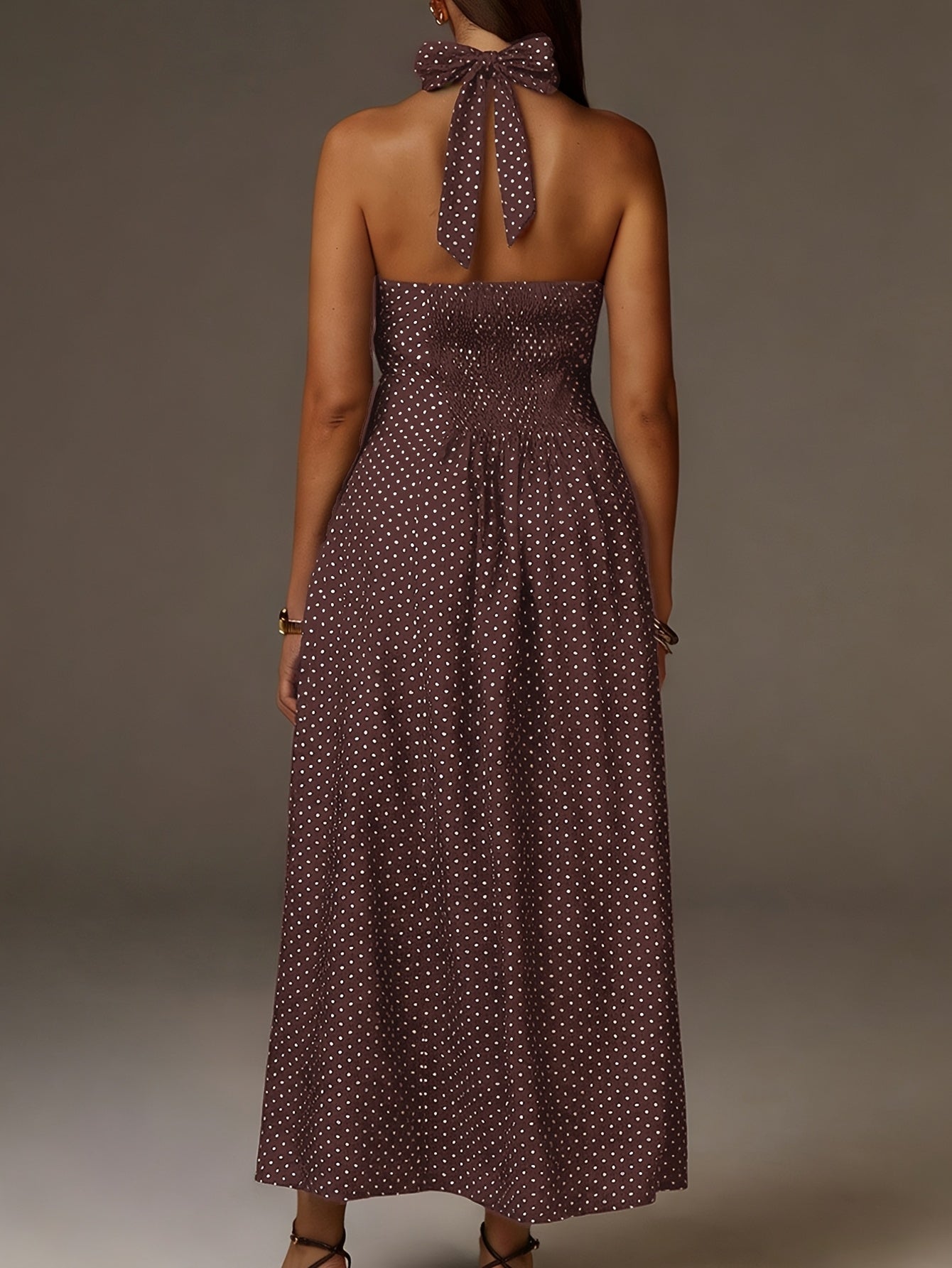 Women's Polka Dot Maxi Dress | Elegant Halter Neck Summer Dress for Casual and Formal Occasions 3