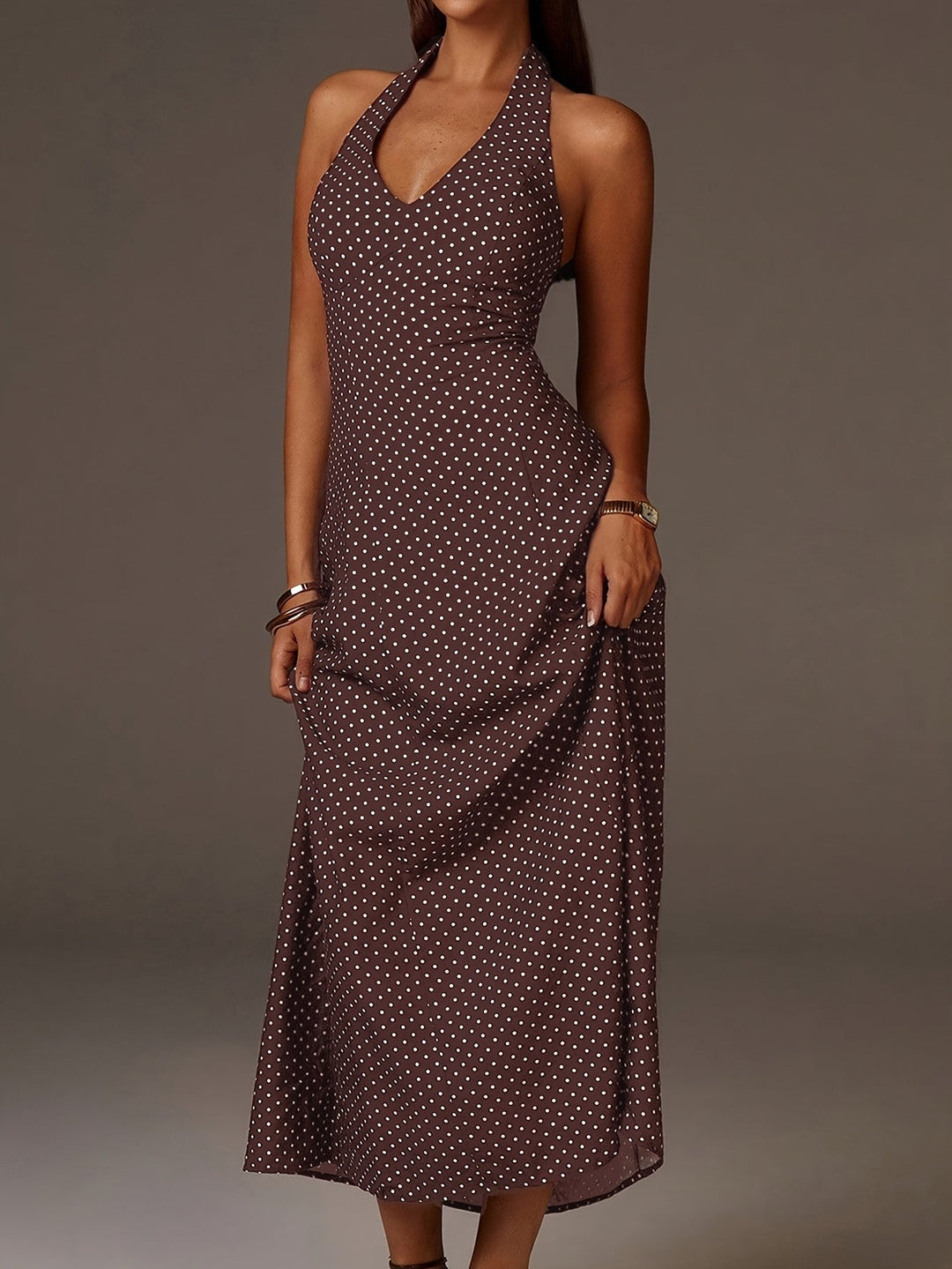 Women's Polka Dot Maxi Dress | Elegant Halter Neck Summer Dress for Casual and Formal Occasions 4