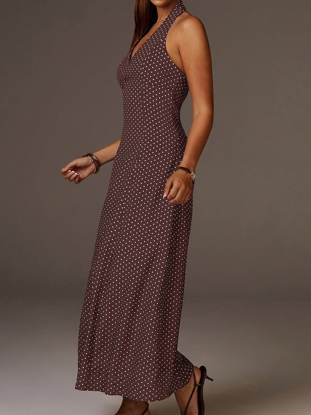 Women's Polka Dot Maxi Dress | Elegant Halter Neck Summer Dress for Casual and Formal Occasions 5
