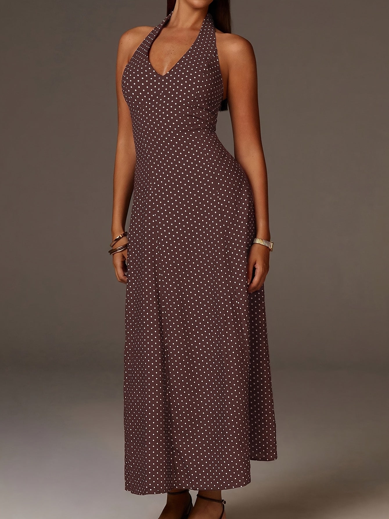 Women's Polka Dot Maxi Dress | Elegant Halter Neck Summer Dress for Casual and Formal Occasions 6