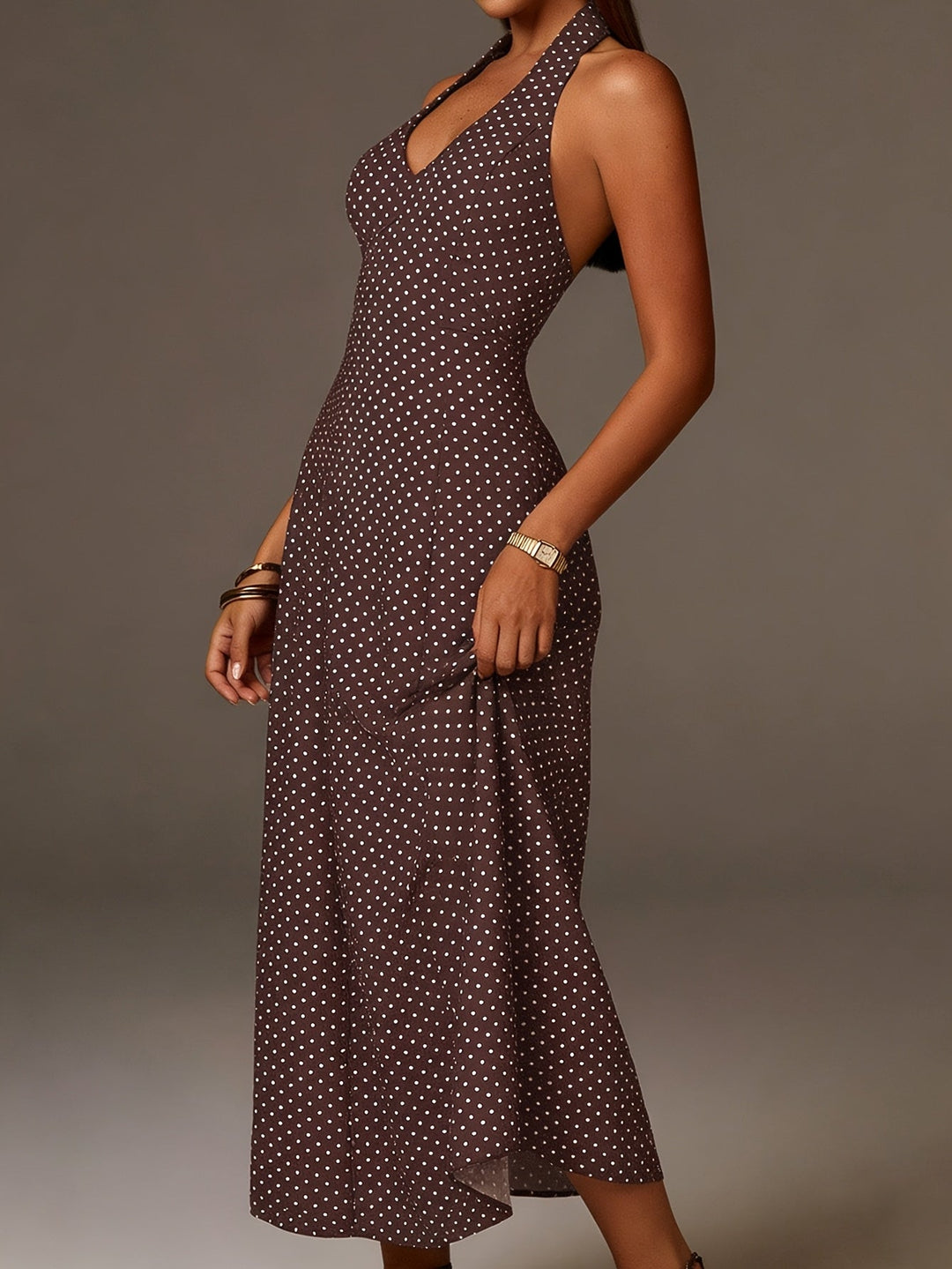 Women's Polka Dot Maxi Dress | Elegant Halter Neck Summer Dress for Casual and Formal Occasions 7