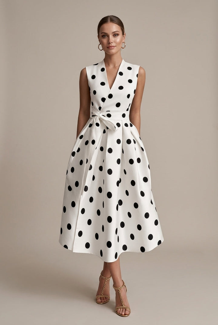 Women's Polka Dot Midi Dress | Elegant Sleeveless Summer Cocktail Dress