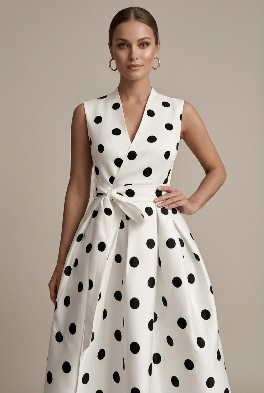 Women's Polka Dot Midi Dress | Elegant Sleeveless Summer Cocktail Dress
