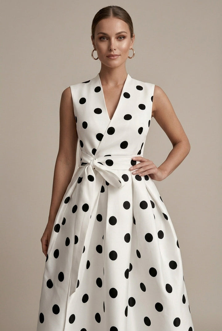 Women's Polka Dot Midi Dress | Elegant Sleeveless Summer Cocktail Dress