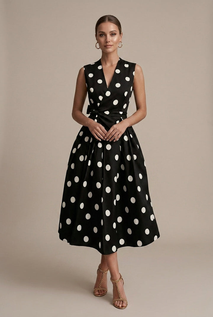 Women's Polka Dot Midi Dress | Elegant Sleeveless Summer Cocktail Dress
