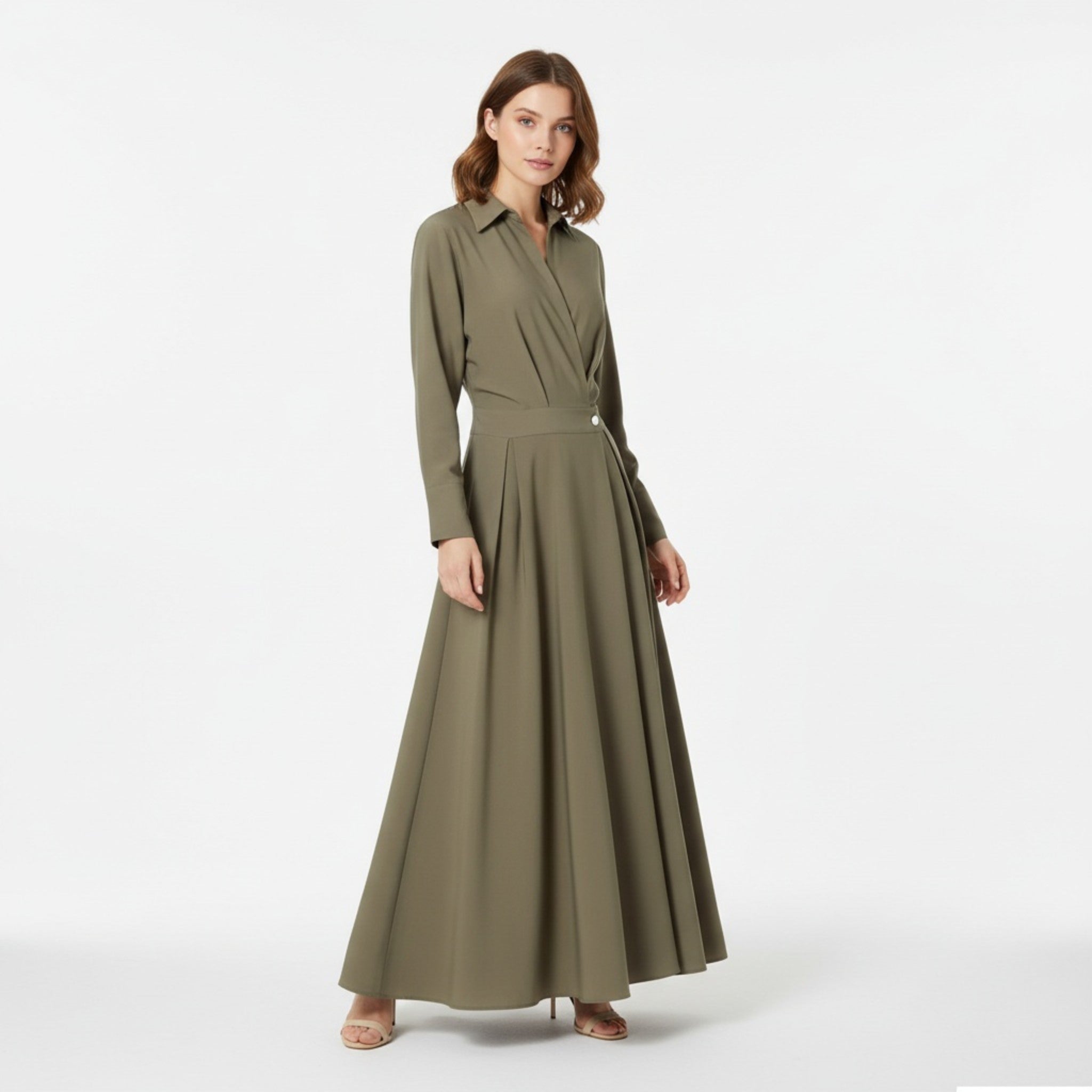 Women's Premium Cotton-Blend Shirt Dress | Elegant Short Sleeve Spring Dress 3