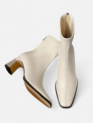 Women's Premium Leather Ankle Boots | Elegant Vintage Square-Toe Booties for Women 0