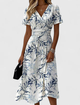 Women's Printed Midi Dress | Elegant Flutter Sleeve Summer Dress 0