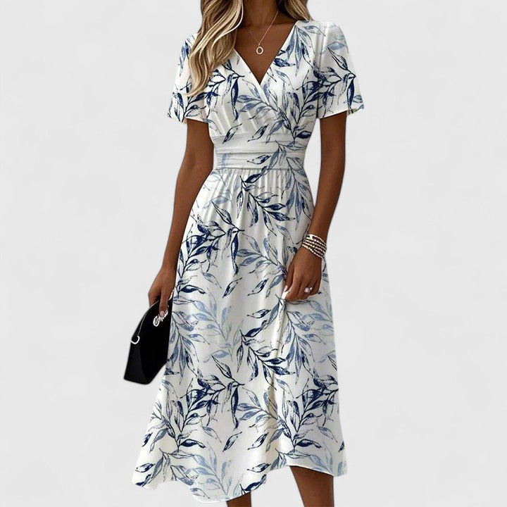 Women's Printed Midi Dress | Elegant Flutter Sleeve Summer Dress 0