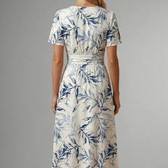 Women's Printed Midi Dress | Elegant Flutter Sleeve Summer Dress 1