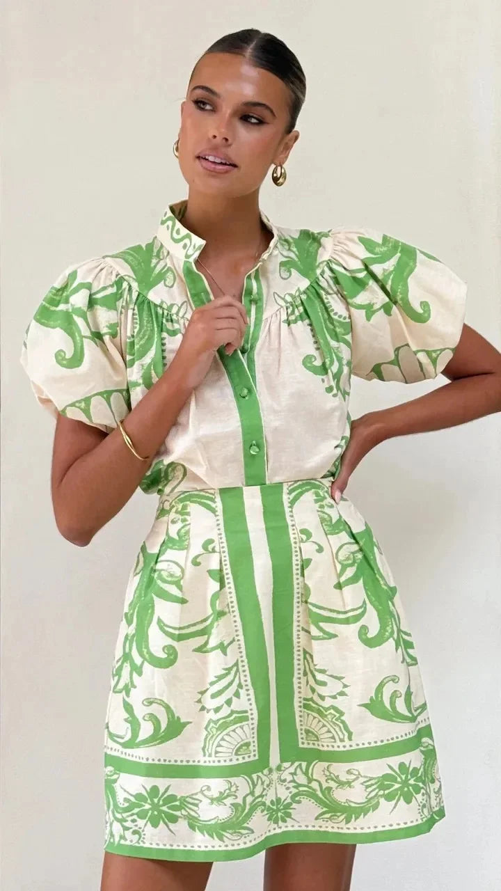 Women's Printed Mini Dress | Elegant Puff Sleeve Summer Dress with Flattering Silhouette 1