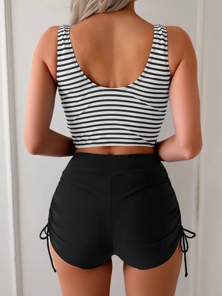 Women's Quick Dry Striped Tankini | Elegant Tummy Control Swimwear Set 2