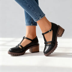 Women's Retro T-Strap Block Heel Loafers | Stylish Comfortable Footwear 0