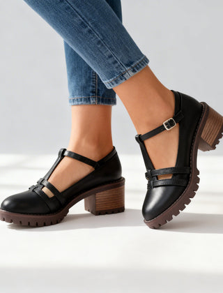 Women's Retro T-Strap Block Heel Loafers | Stylish Comfortable Footwear 0