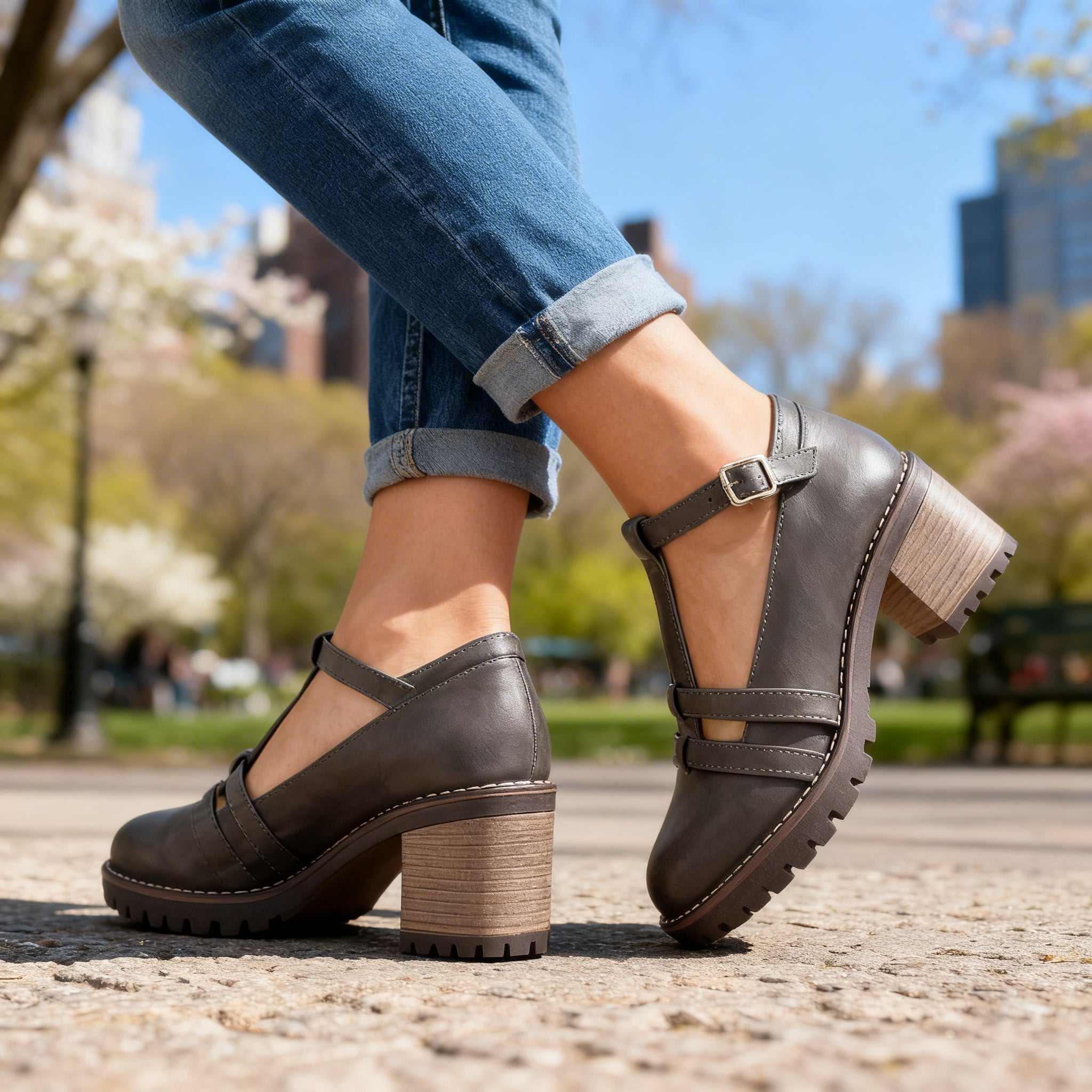 Women's Retro T-Strap Block Heel Loafers | Stylish Comfortable Footwear 3
