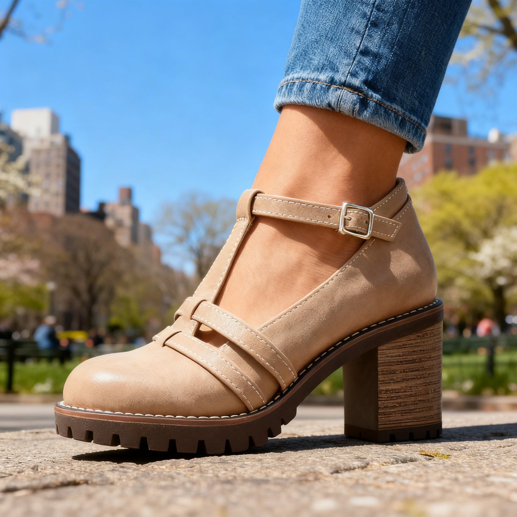 Women's Retro T-Strap Block Heel Loafers | Stylish Comfortable Footwear 7