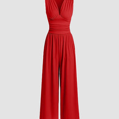 Women's Ribbed Fabric Jumpsuit | Elegant Sleeveless Wide-Leg Design 0