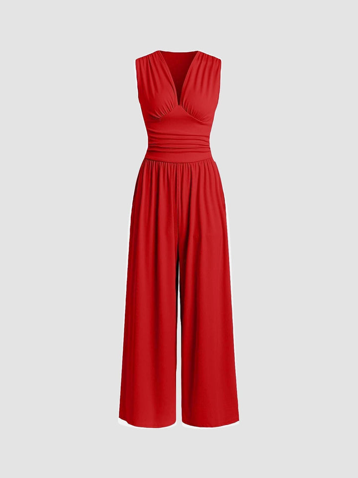 Women's Ribbed Fabric Jumpsuit | Elegant Sleeveless Wide-Leg Design 0