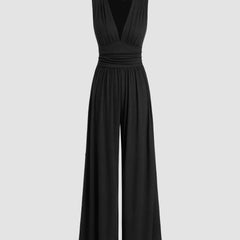 Women's Ribbed Fabric Jumpsuit | Elegant Sleeveless Wide-Leg Design 1