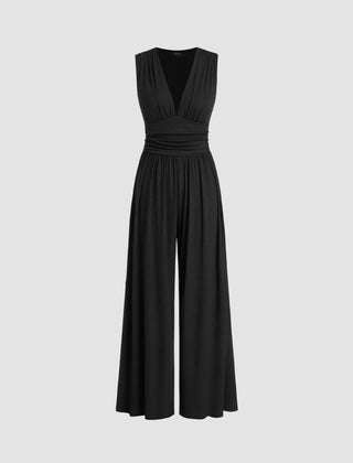 Women's Ribbed Fabric Jumpsuit | Elegant Sleeveless Wide-Leg Design 1