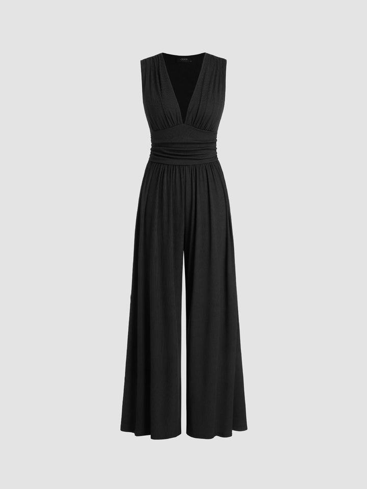 Women's Ribbed Fabric Jumpsuit | Elegant Sleeveless Wide-Leg Design 1