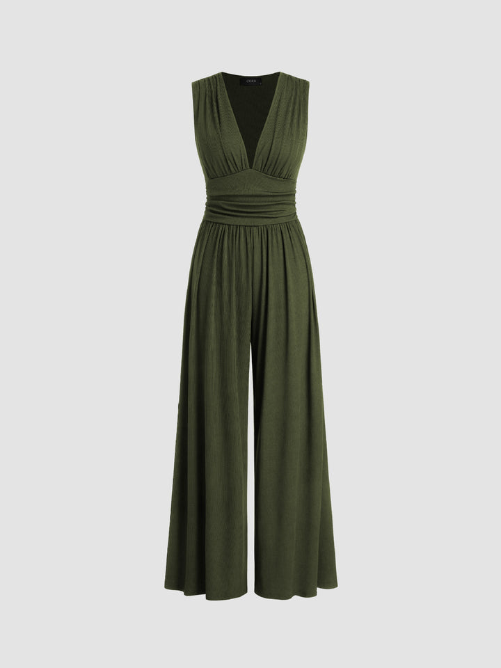 Women's Ribbed Fabric Jumpsuit | Elegant Sleeveless Wide-Leg Design 2