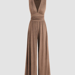 Women's Ribbed Fabric Jumpsuit | Elegant Sleeveless Wide-Leg Design 3