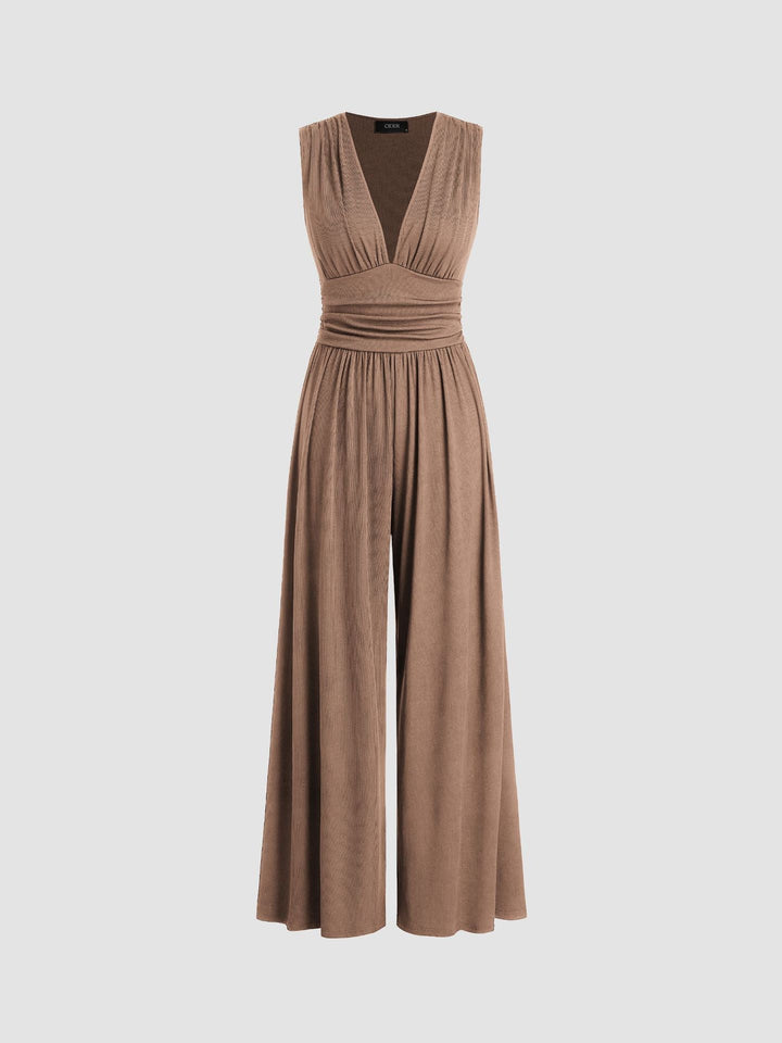 Women's Ribbed Fabric Jumpsuit | Elegant Sleeveless Wide-Leg Design 3
