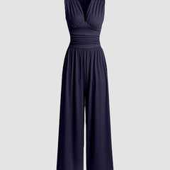 Women's Ribbed Fabric Jumpsuit | Elegant Sleeveless Wide-Leg Design 4