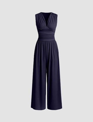 Women's Ribbed Fabric Jumpsuit | Elegant Sleeveless Wide-Leg Design 4