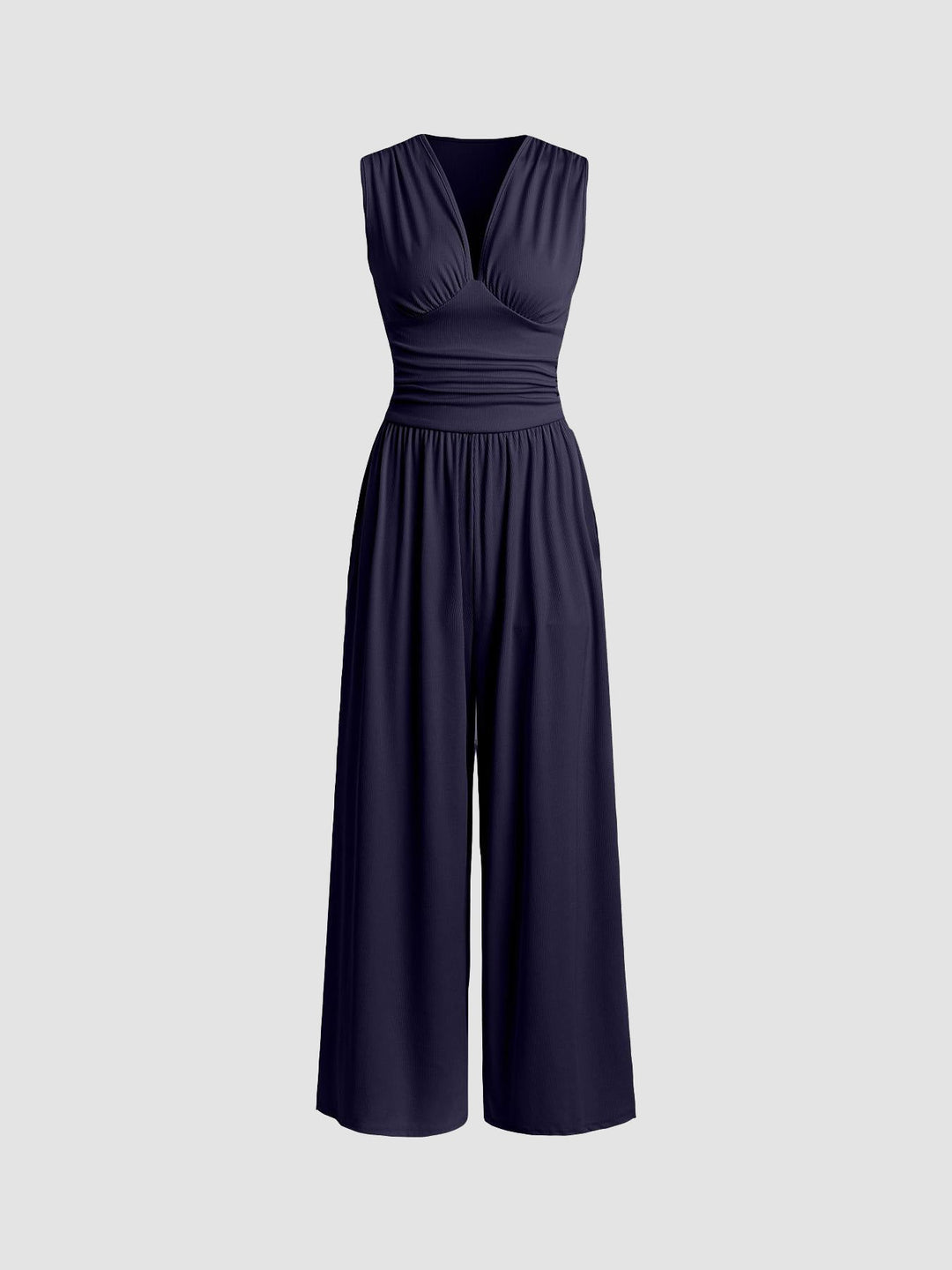 Women's Ribbed Fabric Jumpsuit | Elegant Sleeveless Wide-Leg Design 4