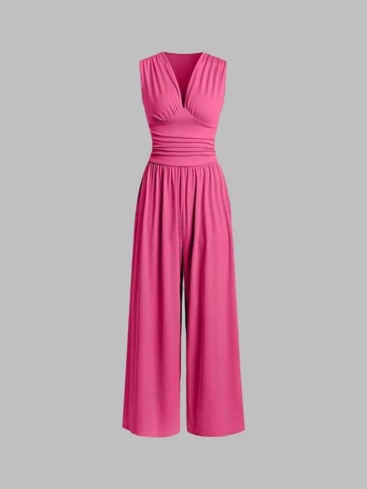 Women's Ribbed Fabric Jumpsuit | Elegant Sleeveless Wide-Leg Design 5