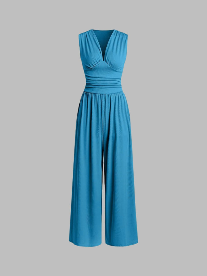 Women's Ribbed Fabric Jumpsuit | Elegant Sleeveless Wide-Leg Design 6