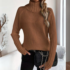 Women's Ribbed Knit Turtleneck Sweater | Relaxed Fit Long Sleeve Black Jumper 1
