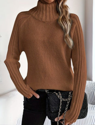 Women's Ribbed Knit Turtleneck Sweater | Relaxed Fit Long Sleeve Black Jumper 1
