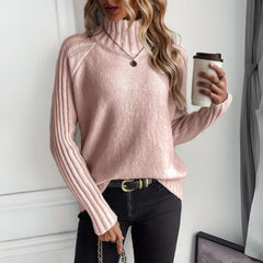 Women's Ribbed Knit Turtleneck Sweater | Relaxed Fit Long Sleeve Black Jumper 2