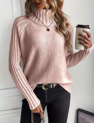 Women's Ribbed Knit Turtleneck Sweater | Relaxed Fit Long Sleeve Black Jumper 2