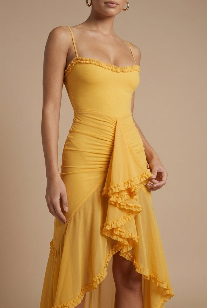 Women's Ruffled Maxi Dress | Elegant Sweetheart Neckline with Spaghetti Straps for Summer Events 1