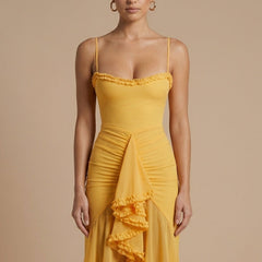Women's Ruffled Maxi Dress | Elegant Sweetheart Neckline with Spaghetti Straps for Summer Events 3