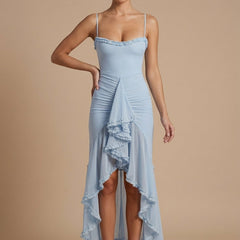 Women's Ruffled Maxi Dress | Elegant Sweetheart Neckline with Spaghetti Straps for Summer Events 6