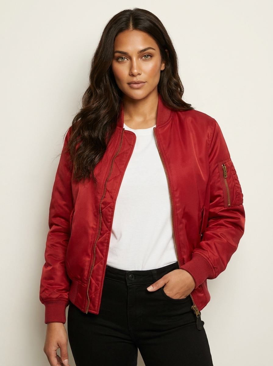 Women's Satin Bomber Jacket | Sporty Elegant Outerwear | Luxurious Stylish Fit 0