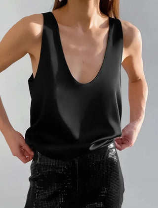 Women's Satin Tank Top | Elegant Deep V-Neck Sleeveless Camisole 0