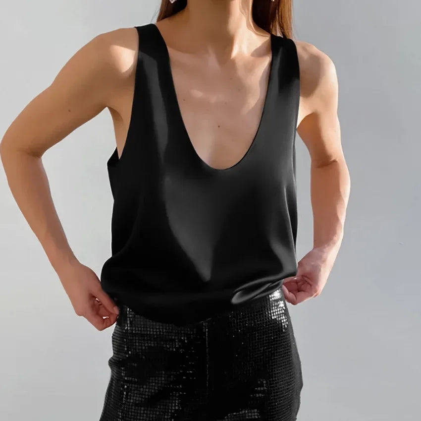 Women's Satin Tank Top | Elegant Deep V-Neck Sleeveless Camisole 0