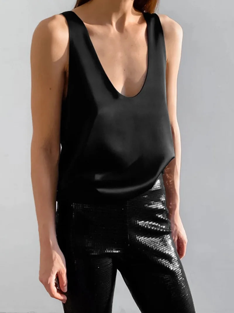 Women's Satin Tank Top | Elegant Deep V-Neck Sleeveless Camisole 1